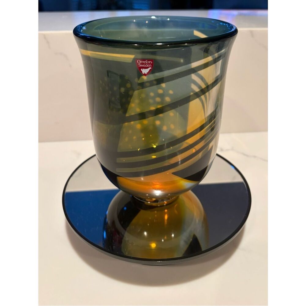 Amber & Green Art Glass Vase